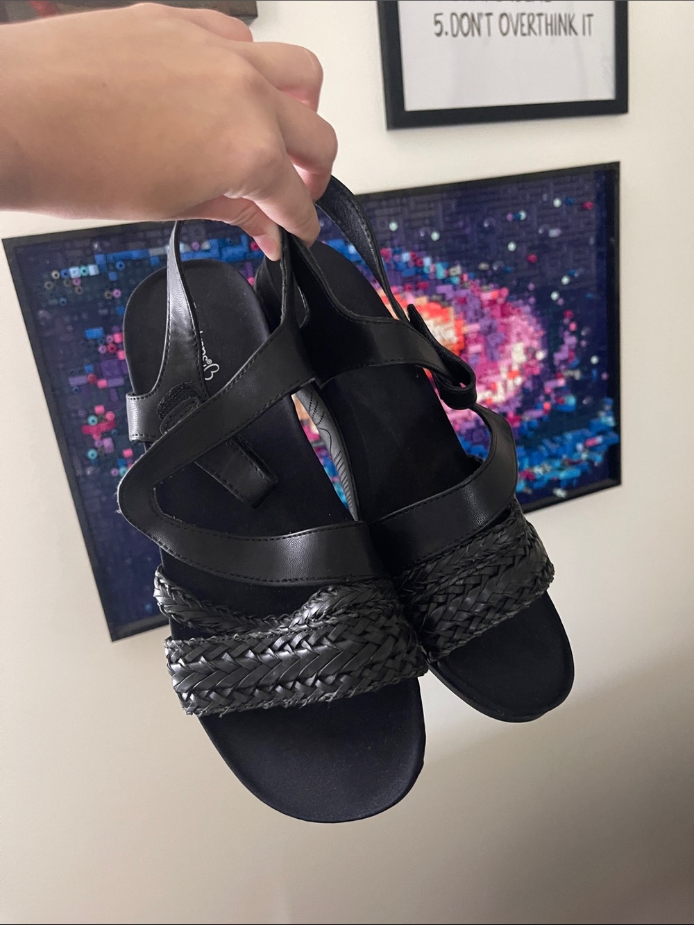 BareTraps Black Braided Strap Wedge Sandals